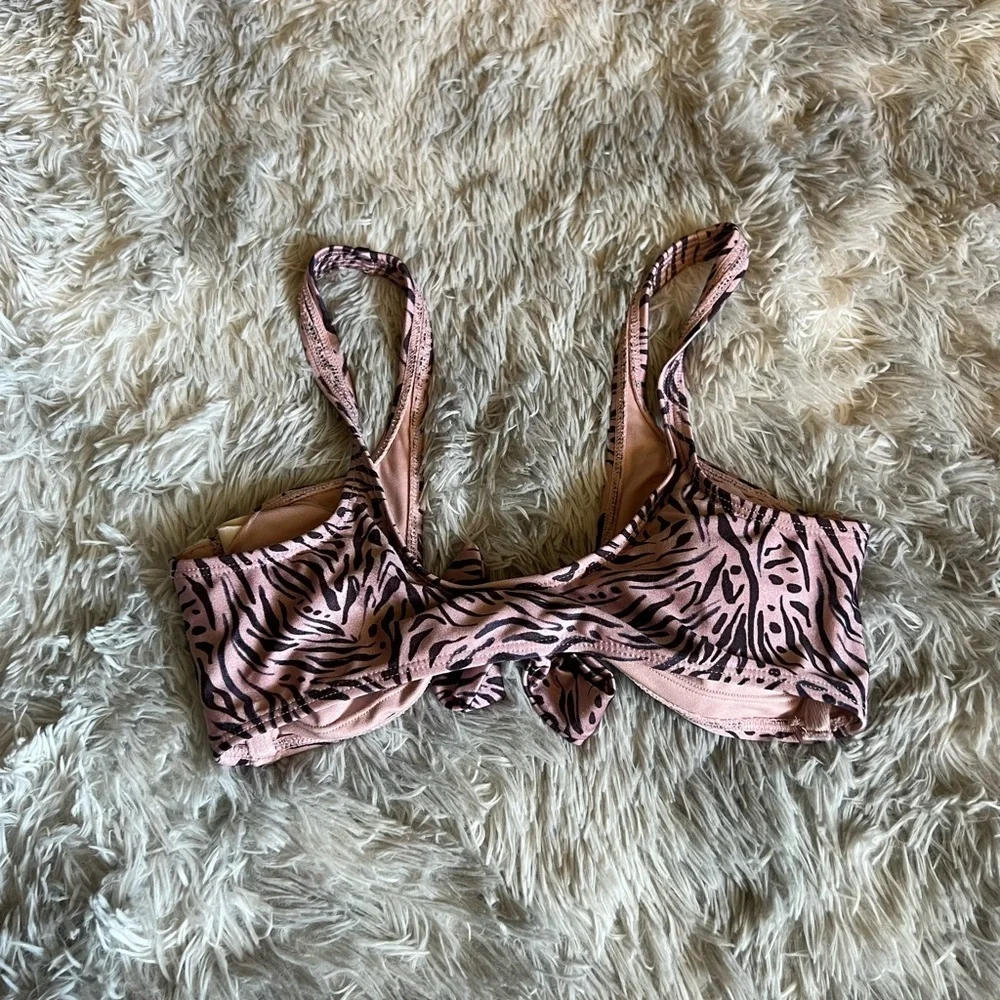 Xhiliration pink and black striped animal print bikini top